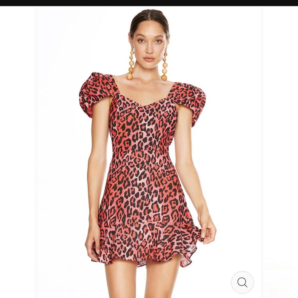 Talulah Women's Red Leopard Print Puff Sleeve Mini Dress NWT